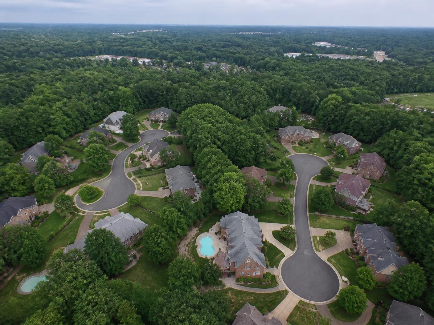 Aerial view over Providence Enclave, Piper Glen, Charlotte