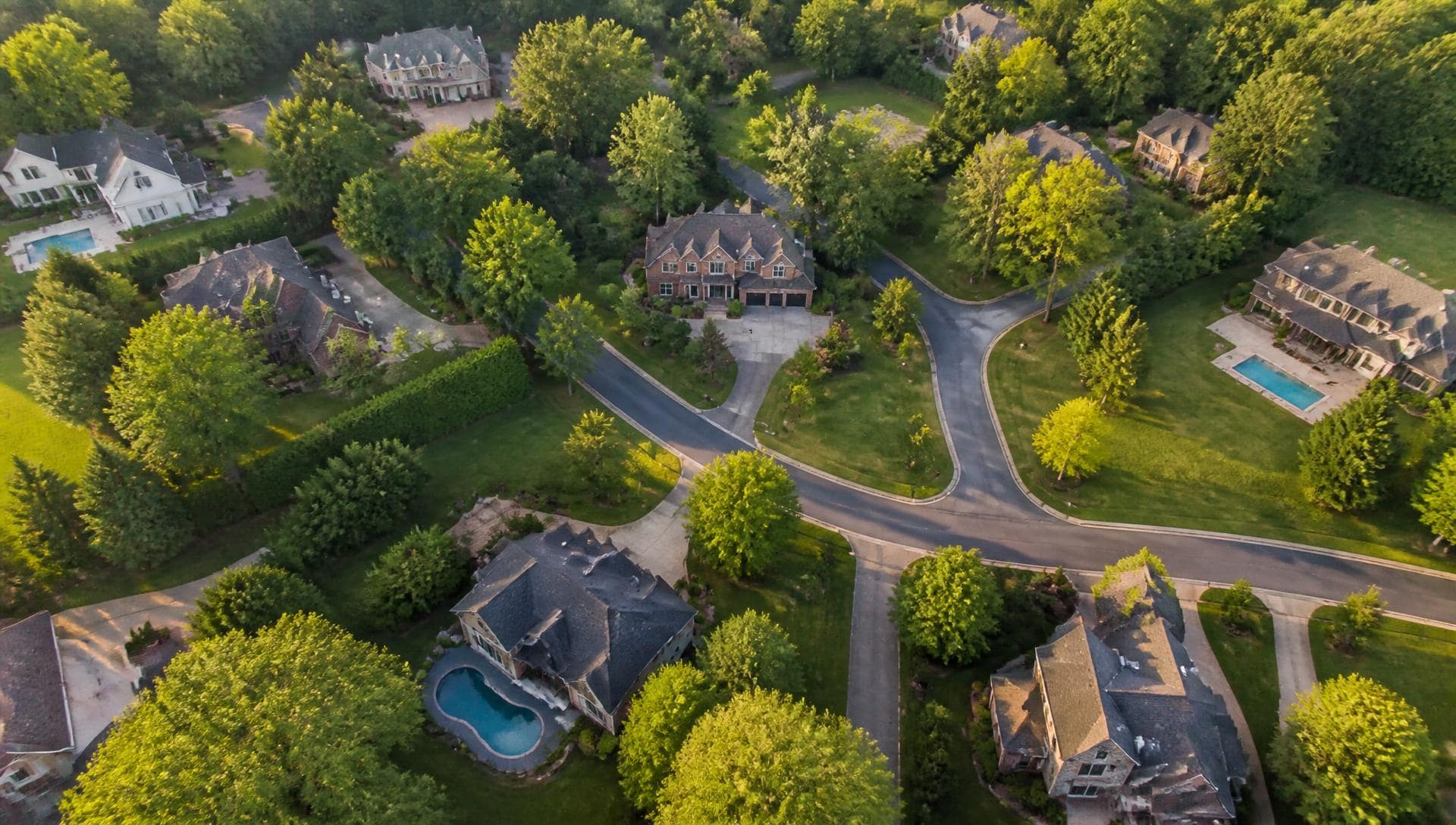 Aerial view of Piper Glen at dusk